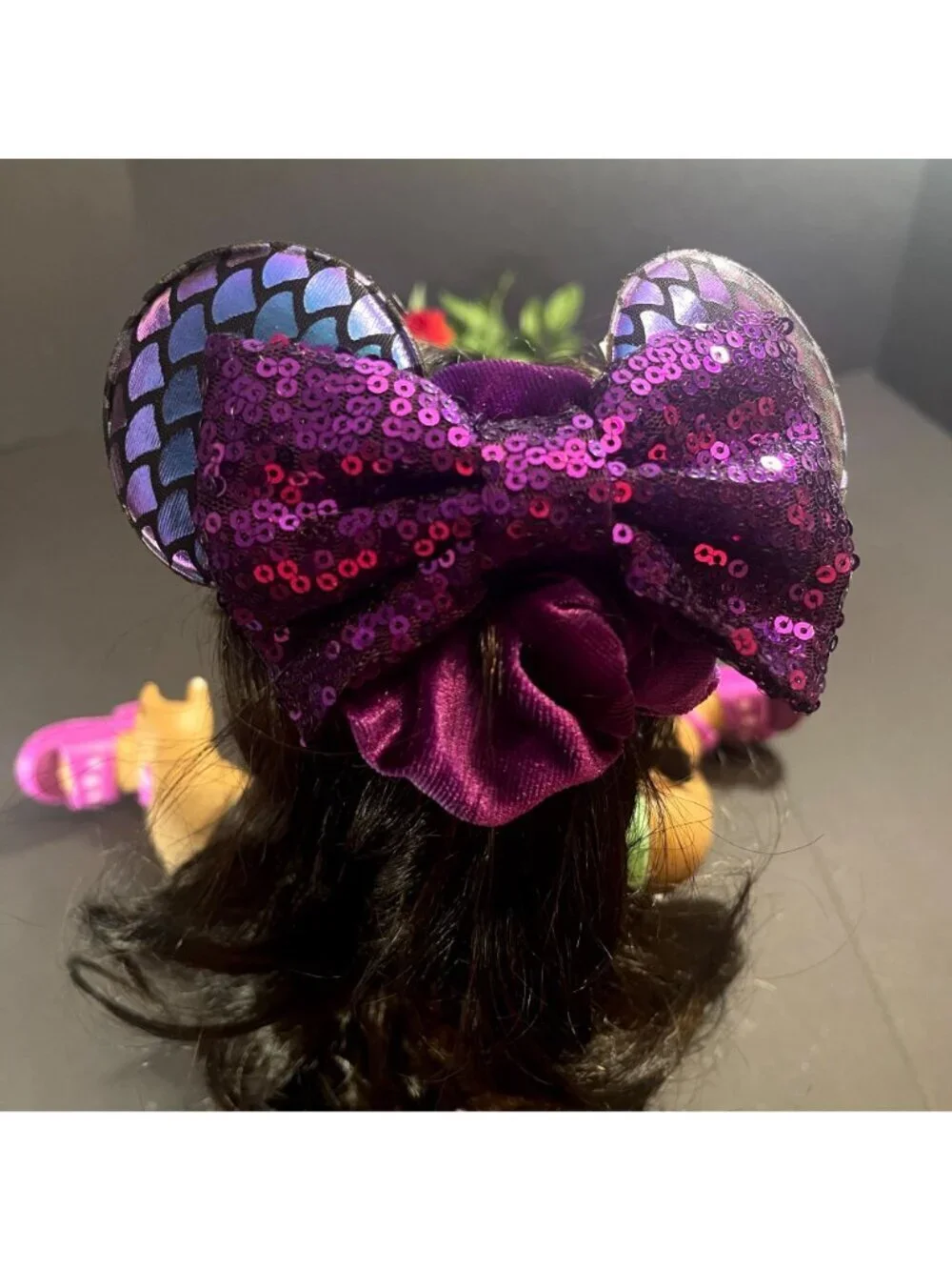 Minnie Mouse Ears Hair Scrunchies Mermaid Velvet Hair Rubber Band Sequins Hair